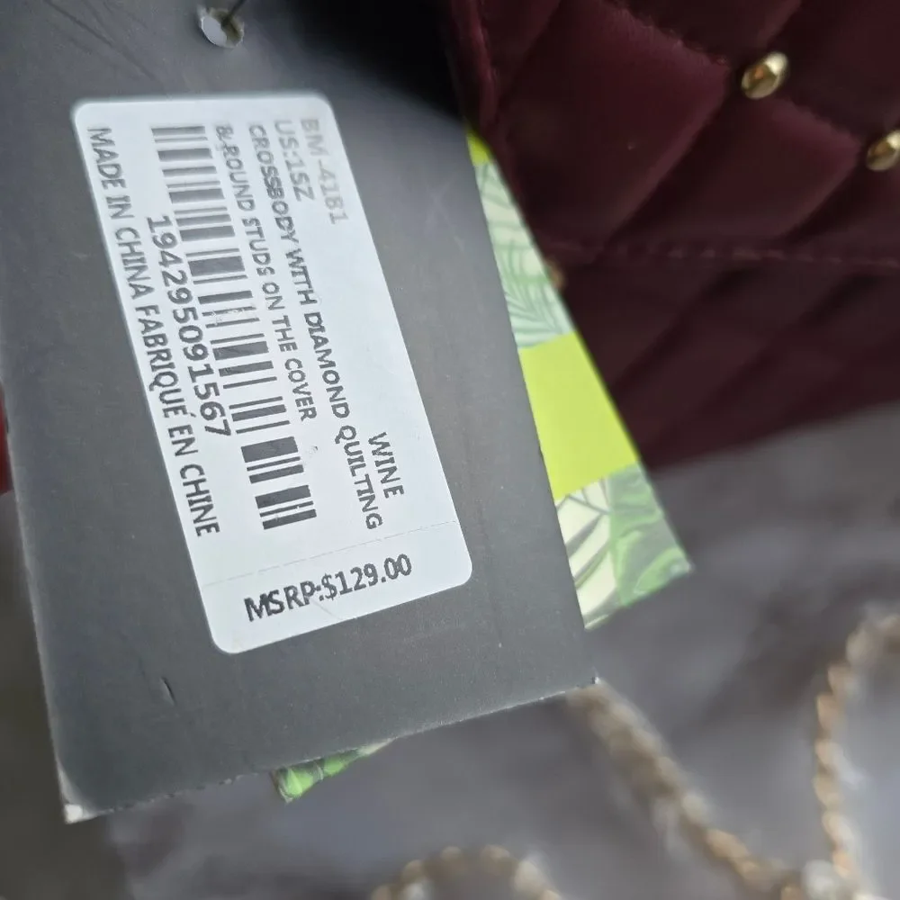 NWT Badgley Mischka Luxe Collection Mulberry Quilt Vegan Convertible Crossbody - Picture 2 of 11